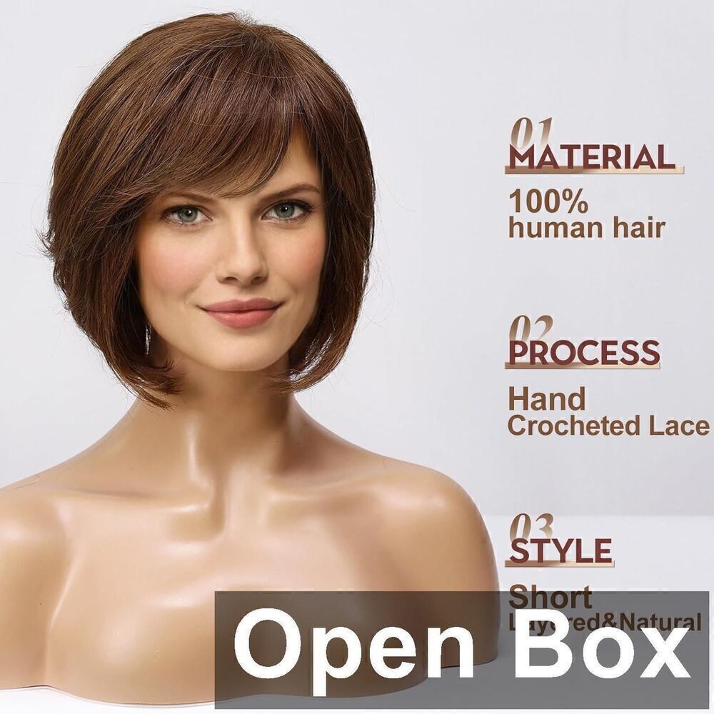 HAIRCUBE ashtwig003-1 - Hand-Tied Lace Front Short Layered Bob Wig, Dark Brown